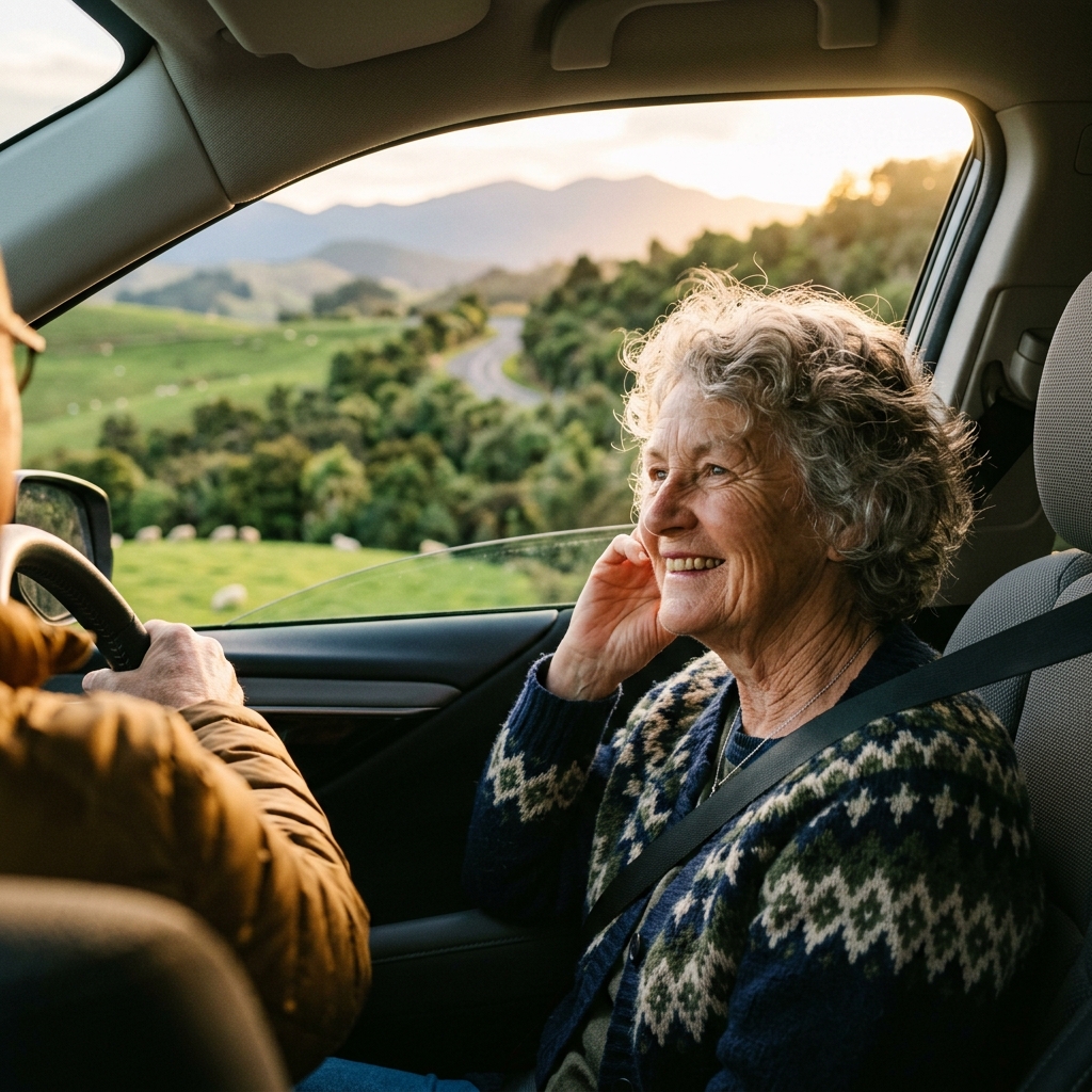 Elderly woman enjoying a journey